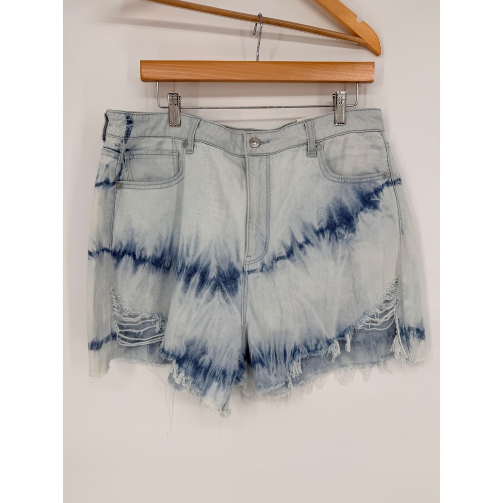 American Eagle Denim Shorts 16 Blue Tie Dye Distressed Festival Boho Aesthetic